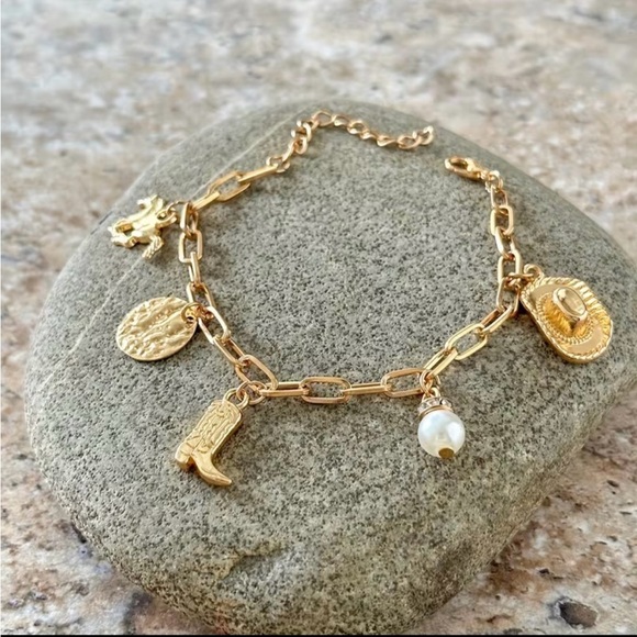 Jewelry - Gold Charm Bracelet with Pearl Accents